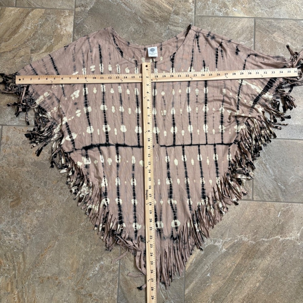 The Collection Royal Tie Dye Fringe Poncho Top Mauve Boho Shibori One Size - Picture 3 of 6